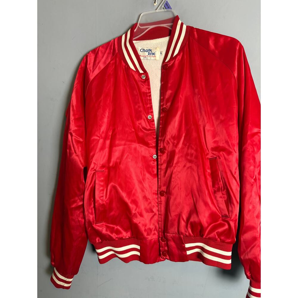Vintage Arkansas Razorbacks Chalk Line Satin Bomber Jacket Large Snap Buttons